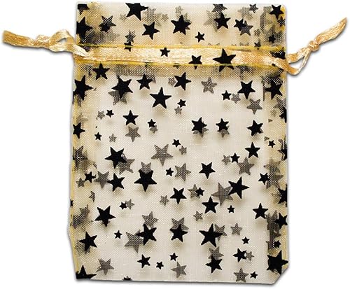 Miniatura 10 de The Display Guys - Paquete de 100 bolsas de regalo de organza transparente de 2 x 2.5 pulgadas con cordón (tamaño XS, estrellas metálicas