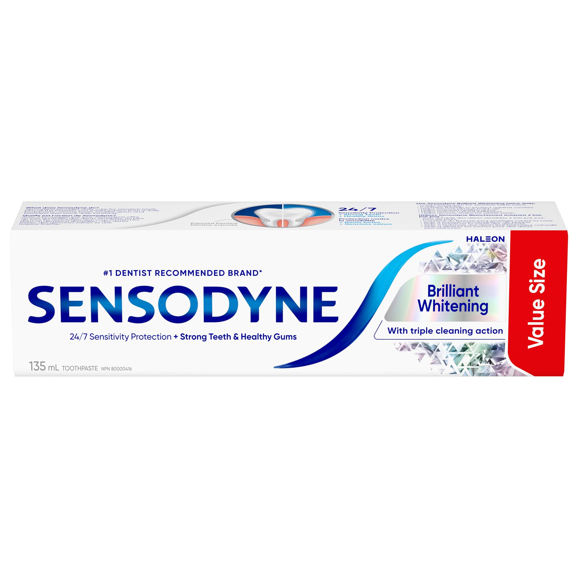 Sensodyne Brilliant Whitening Sensitive Toothpaste, Value Size 135ml (Packaging May Vary) Brilliant White 135 g (Pack of 1)