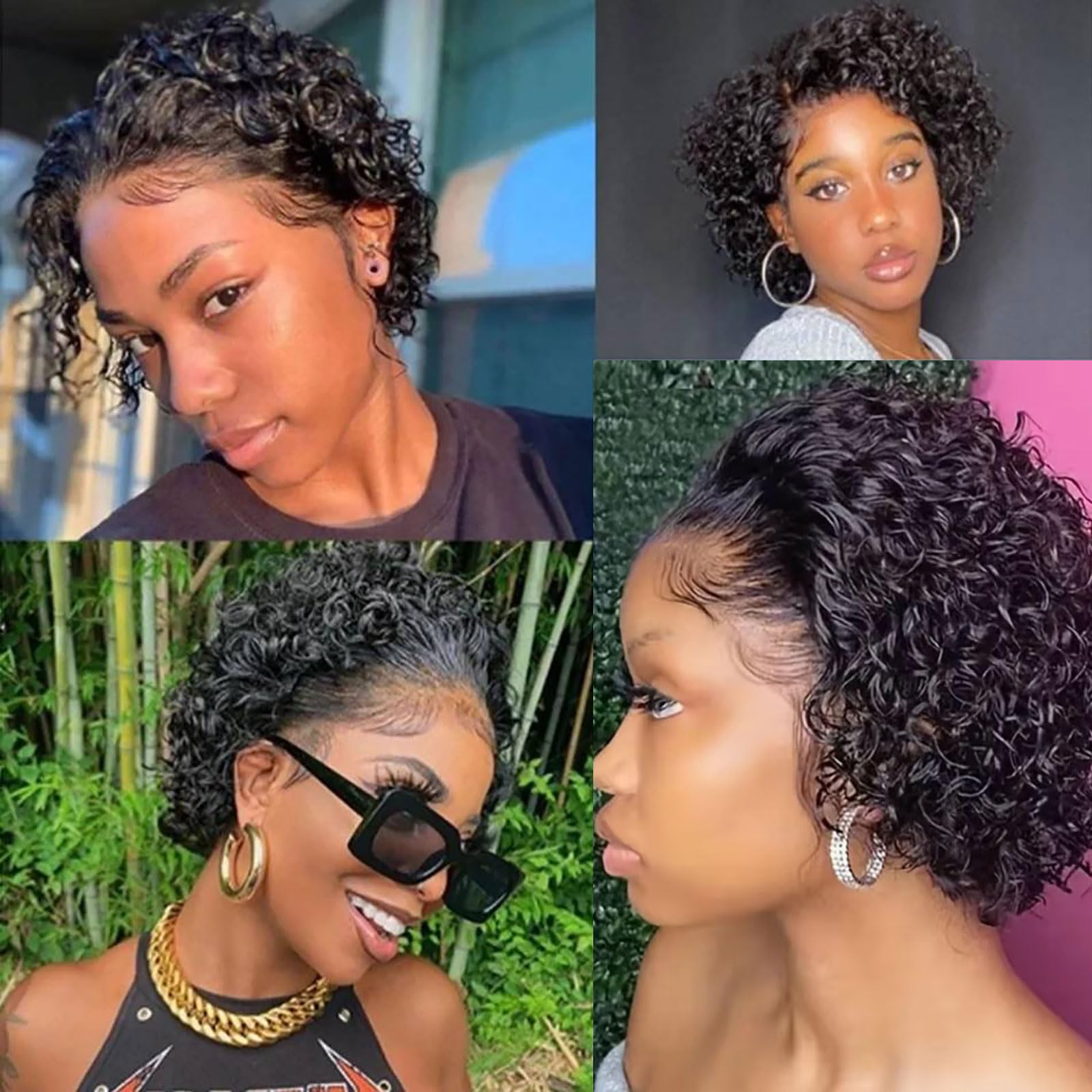 Huarisi Short Pixie Cut Curly Wigs for Black Women Human Hair 6 Inch 13x1 Transparent Lace Front Wig Remy Brazilian Hair Natural Color No Bangs Bouncy Curls