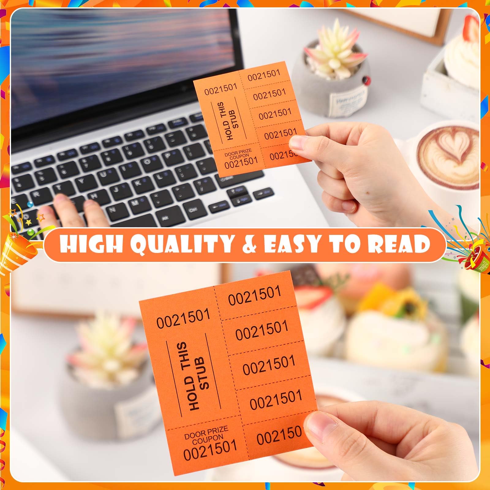 Bilhetes Para Leilão - 1000 Folhas Com 10 Números Cada, Cor Laranja Para Eventos