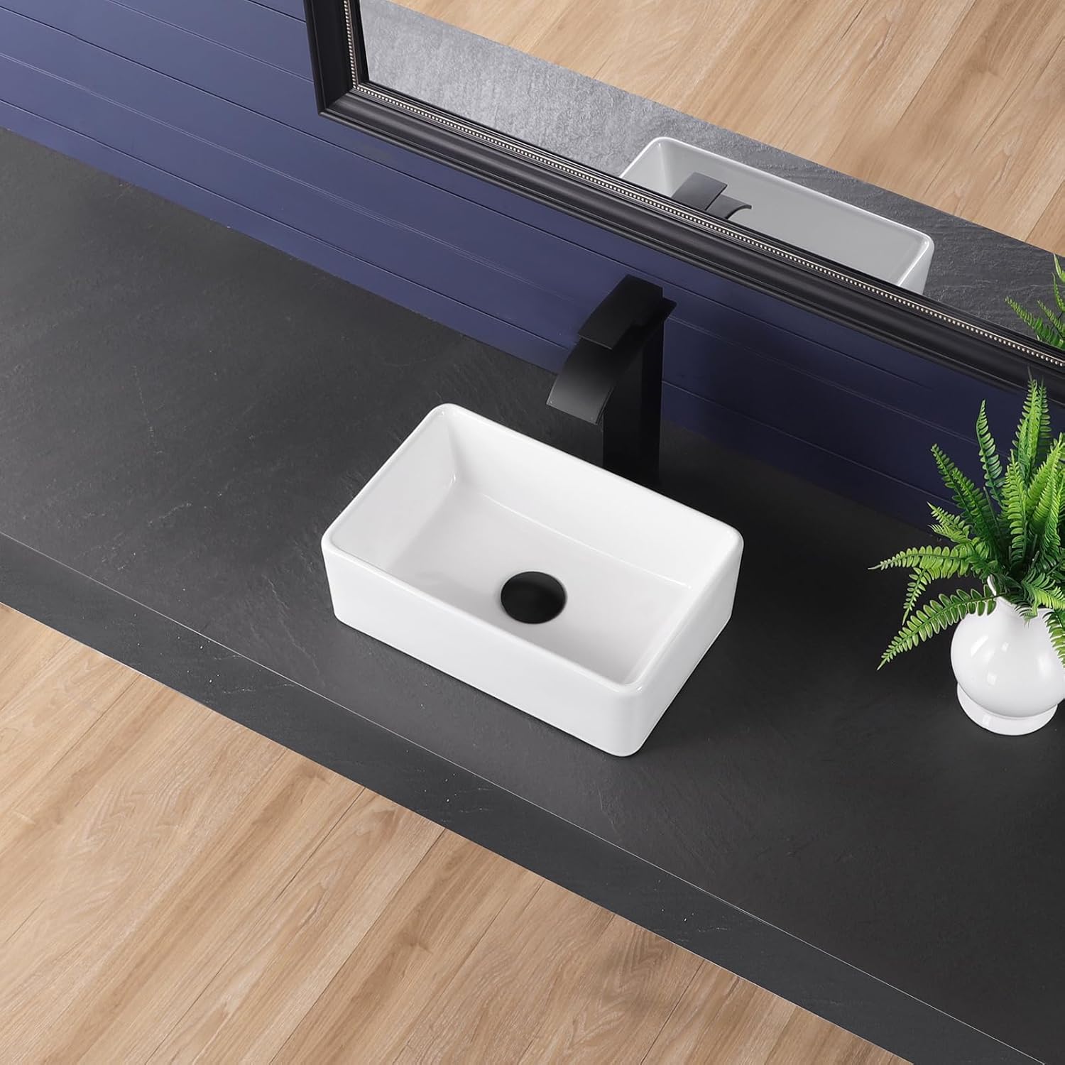 Vessel Sink 15"x9" Rectangular Bathroom Sink Modern White Porcelain Ceramic Above Counter Drop-in Vanity Sink for Bathrooms Art Basin