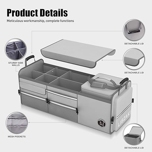 Miniatura 4 de LIBZAKI - Organizador de almacenamiento 4 en 1 para maletero, caja de almacenamiento plegable con múltiples compartimentos con hielera para