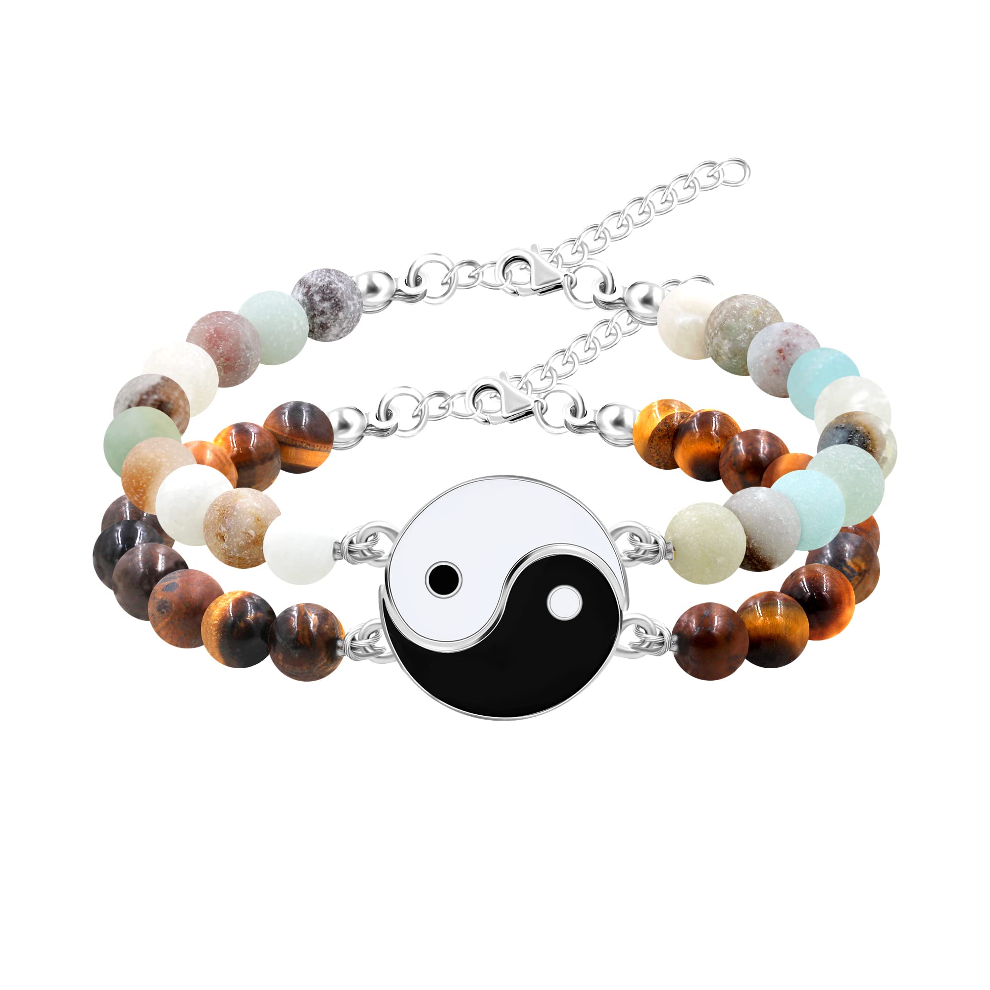 Pulseras Yin Yang para parejas y amigos ajustables en blanco y negro 8
