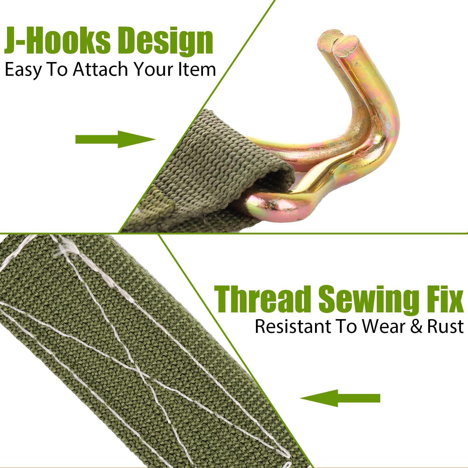 Paquete de 4 correas de amarre de trinquete de 38 mm x 5 m con gancho, correas de amarre resistentes de 800 kg con hebilla ajustable, correas de carga, correas de tensión para equipaje,