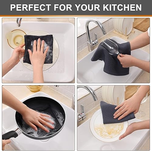 Miniatura 340 de Kitinjoy - Paños de cocina 100% algodón, paquete de 6 paños de cocina ultra suaves y absorbentes para secar platos, toallas de cocina de secado