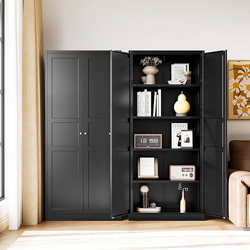 Miniatura 27 de Letaya Armarios de almacenamiento de metal para garaje con puerta con cerradura y estantes ajustables, gabinetes de herramientas de acero