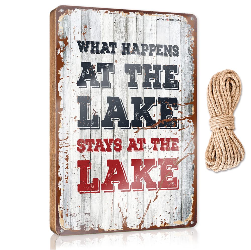 HELIOFORGE Wood Bathroom Sign What Happens At The Lake Stays At The Wooden Sign(23X35CM)