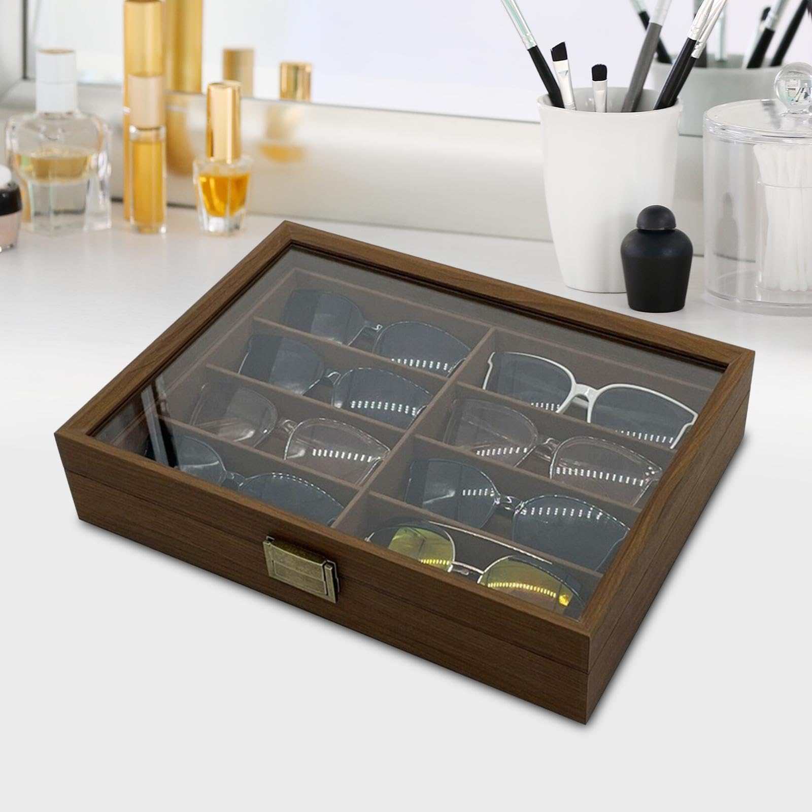Elegante Brillenbox aus Holz, große praktische Aufbewahrungsbox für Zuhause und Büro. Diese Aufbewahrungsbox wurde speziell zur Aufbewahrung und Organisation von