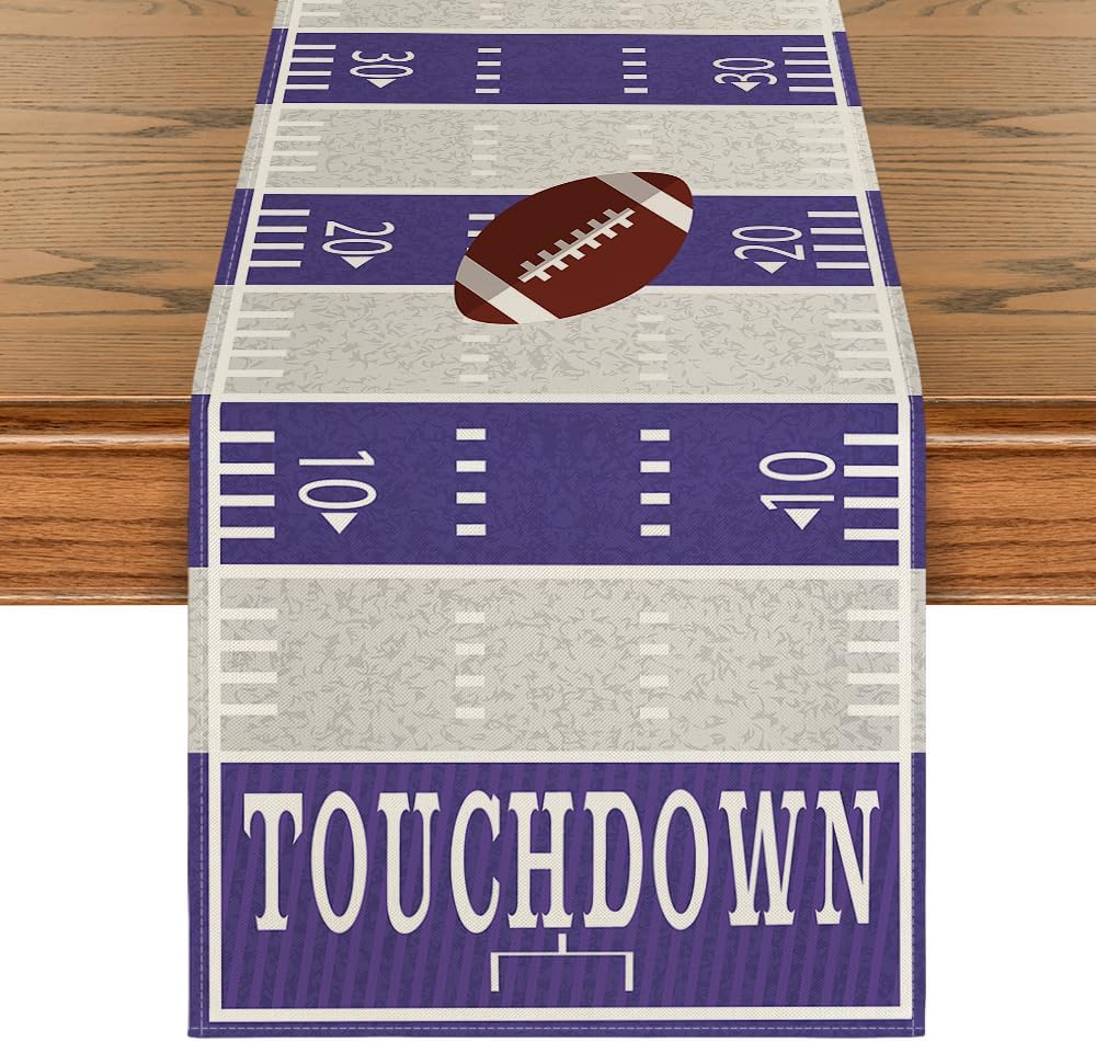 Artoid Mode Touch Down American Football Court Table Runner, Rugby Boy Fall Birthday Party Kitchen Dining Table Decoration for Home Decor 13x72 Inch
