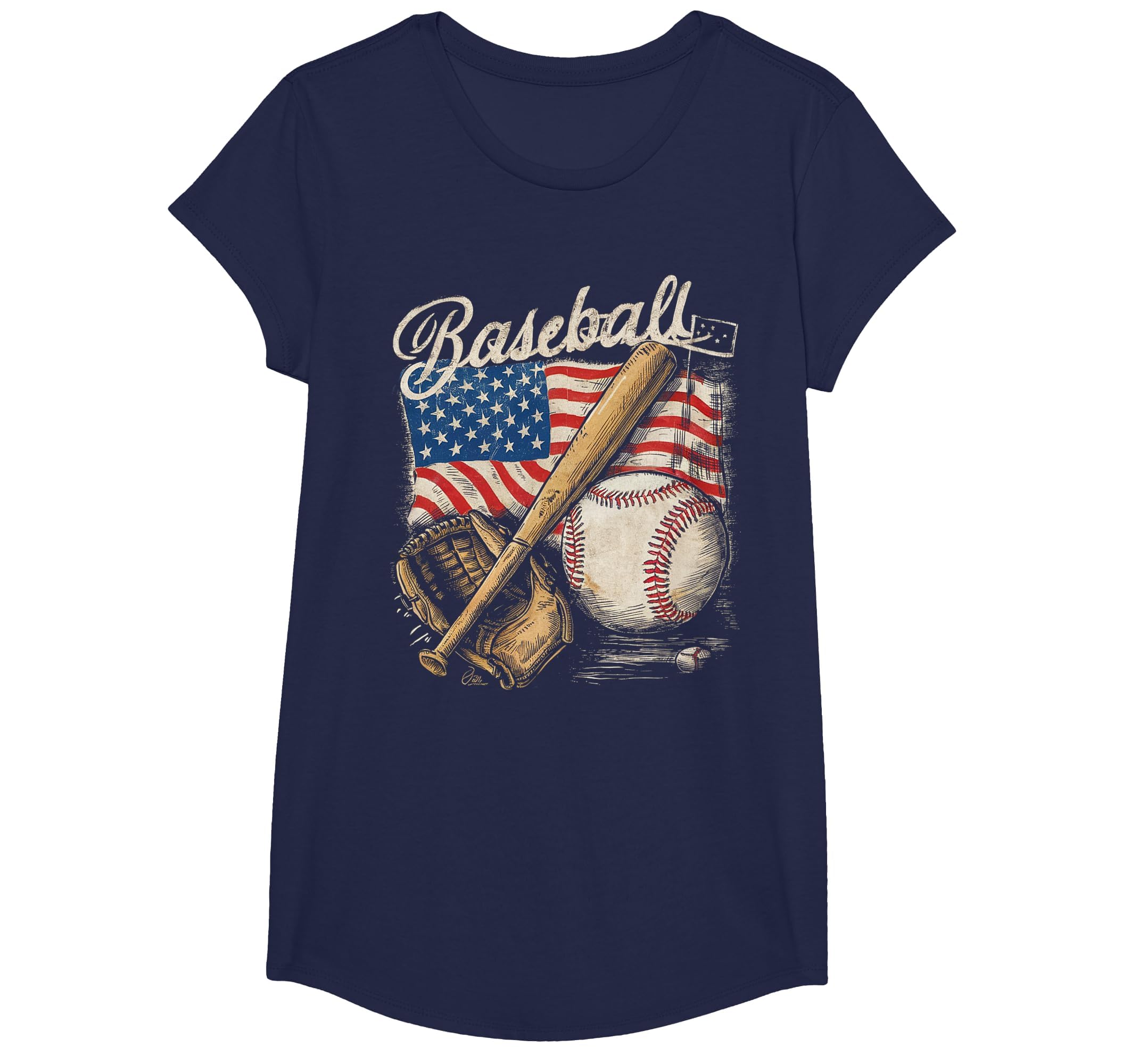 American Flag Baseball Player Bat Fan Catcher Pitcher USA T-Shirt