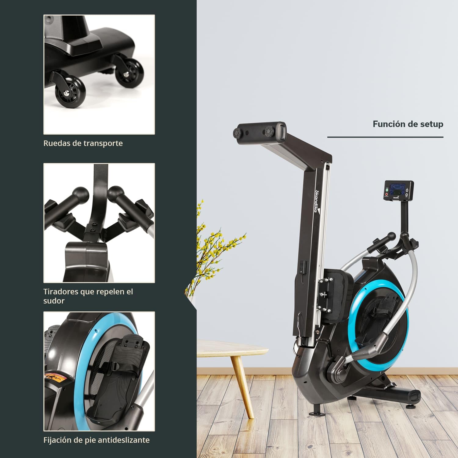 Skandika Nordlys Máquina de Remo - Remo giratorios 3D con rodamientos de Bolas - Ordenador + Soporte para Tablet - 16 Niveles de Resistencia