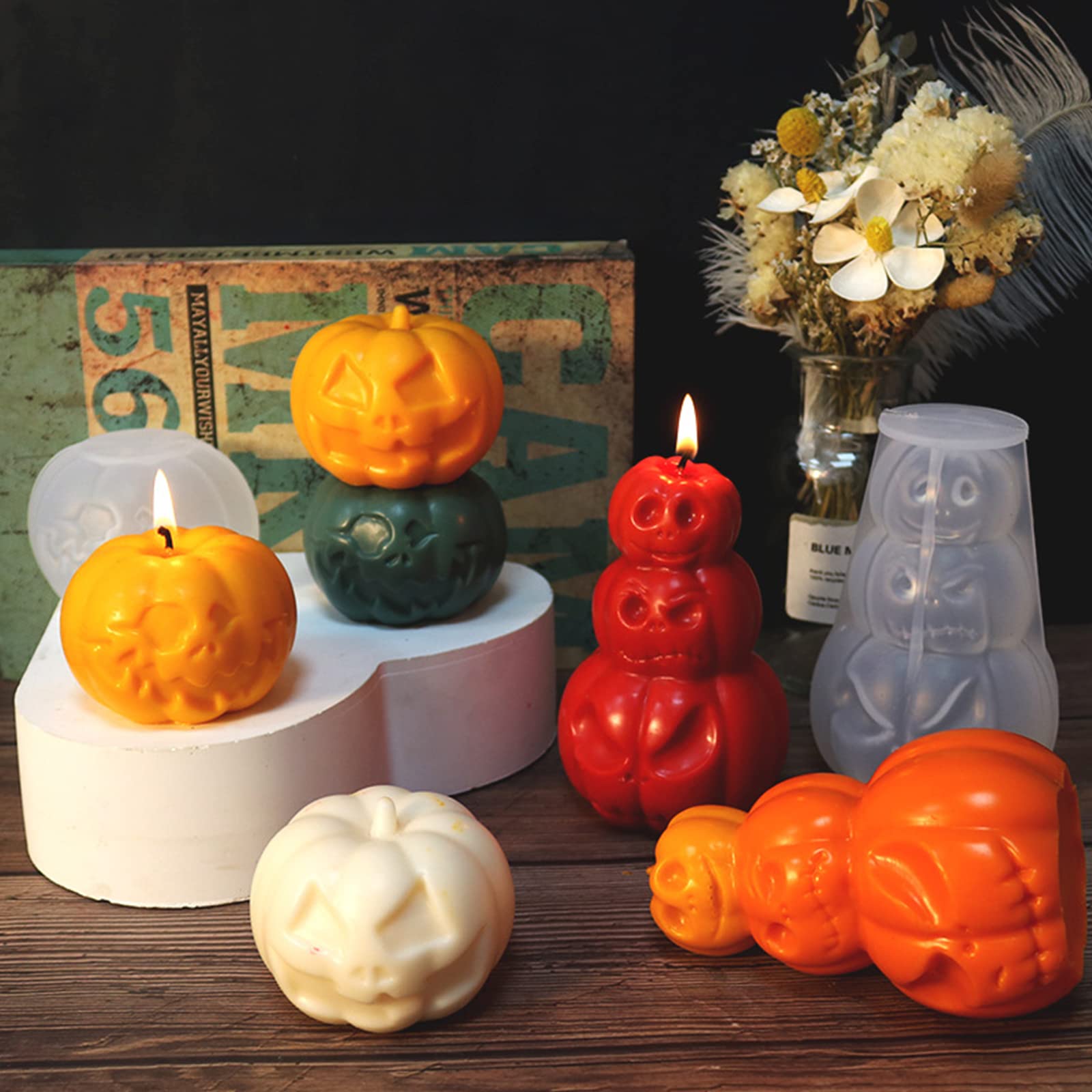 2 Moules En Silicone En Forme De Citrouille 3D – Pour Bougies, Plâtre, Résine, Compatible Four Et Micro-ondes