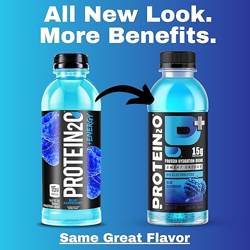 Vista 16 de Protein2o Bebida de hidratación aislada de proteína de suero de leche de 0.53 oz más energía y enfoque, 350 mg de electrolitos, vitaminas B5 y B6