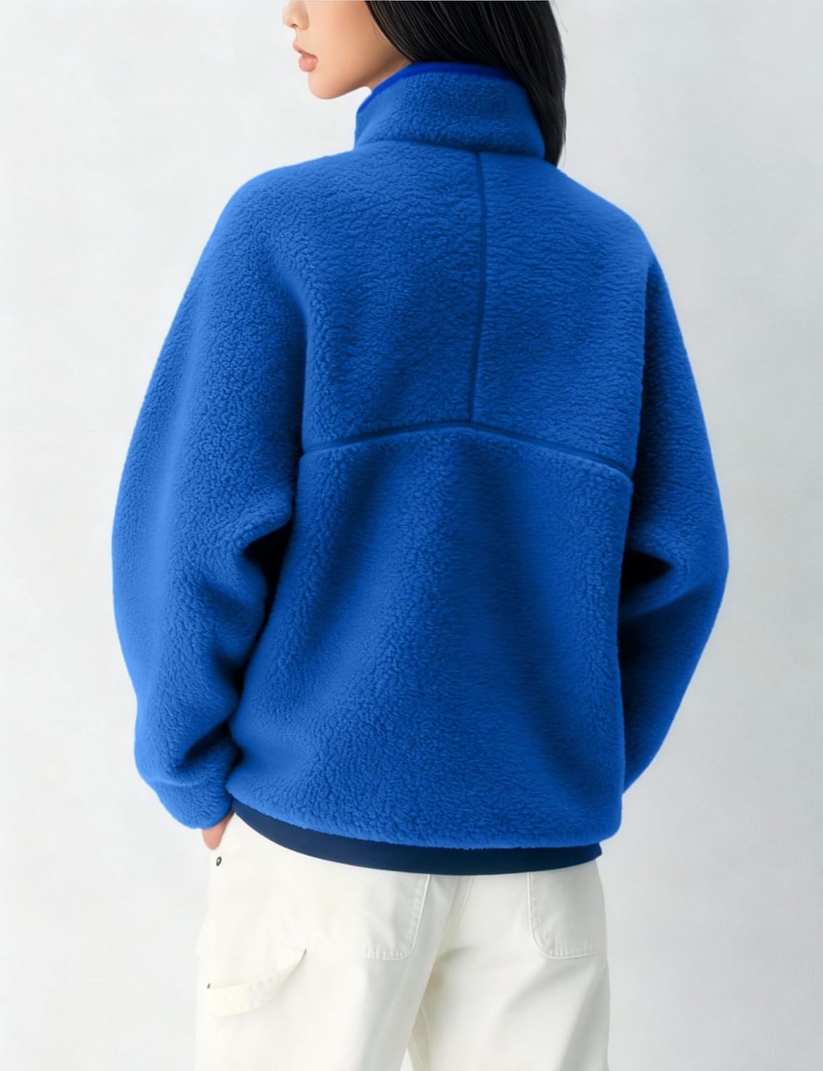 Fleece Jacket Women Cropped Half Zip Pullover Fuzzy Trendy Sweatshirts Sherpa Pullover Varsity Jackets with Pockets