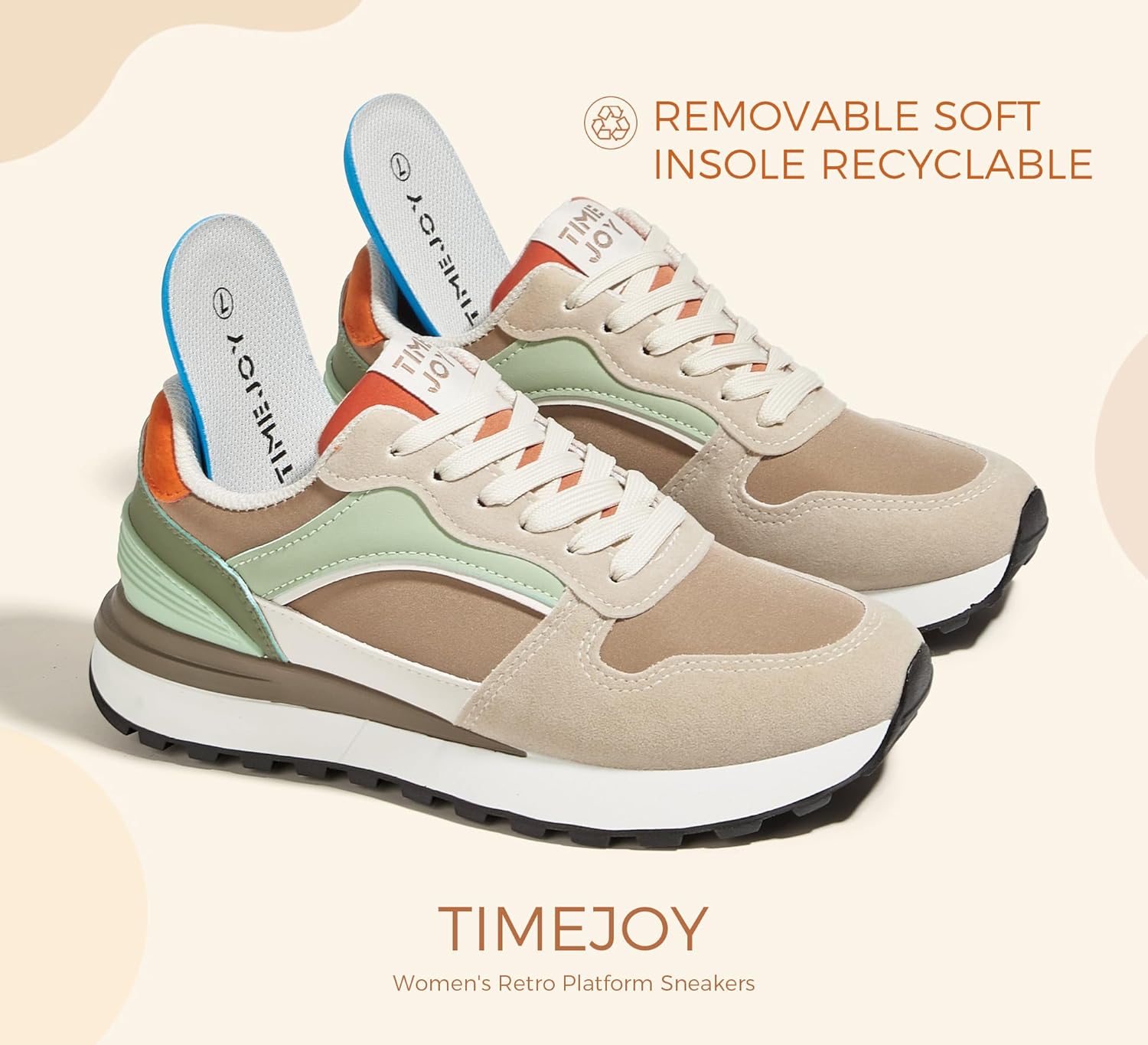 TIMEJOY Women's Retro Platform Sneakers Colorblock Oxford Fabric Chunky Lace-Up Shoes with Recyclable Material Insole for Tennis, Walking & Casual - Image 5
