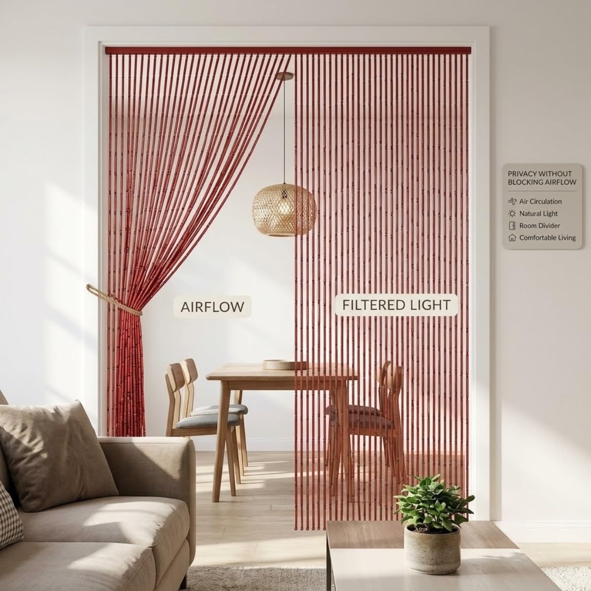 Rideau de Perles en Bois Durable Porte en Perles de Bambou Rétro Fabrication À La Main Séparation Décorative Comme Moustiquaire Pour Appartement Cuisine Salon(Original Wood,80x180cm)