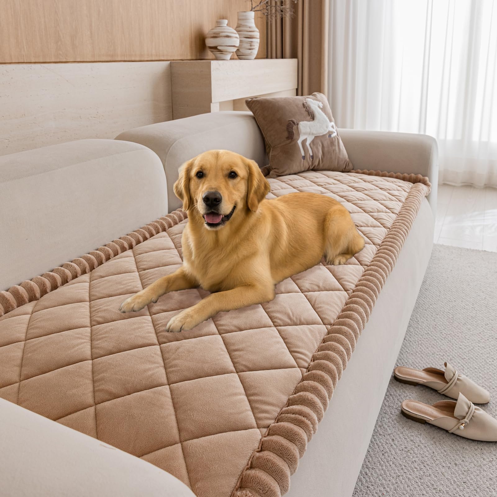 Warmstar Dicke Sofa überzug Waschbar, Anti-Rutsch & Anti-Kratzer Sofabezug 2/3/4 Sitzer,Weicher Couch überzug für Haustiere,Möbelschutz Sofaüberwürfe für Wohnzimmer(Khaki,70x70cm)