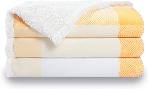 Miniatura 7 de NANPIPER Manta Sherpa de tamaño Queen, cálida y mullida, manta a cuadros de forro polar suave para sofá, cuadros beige de 90 x 90 pulgadas