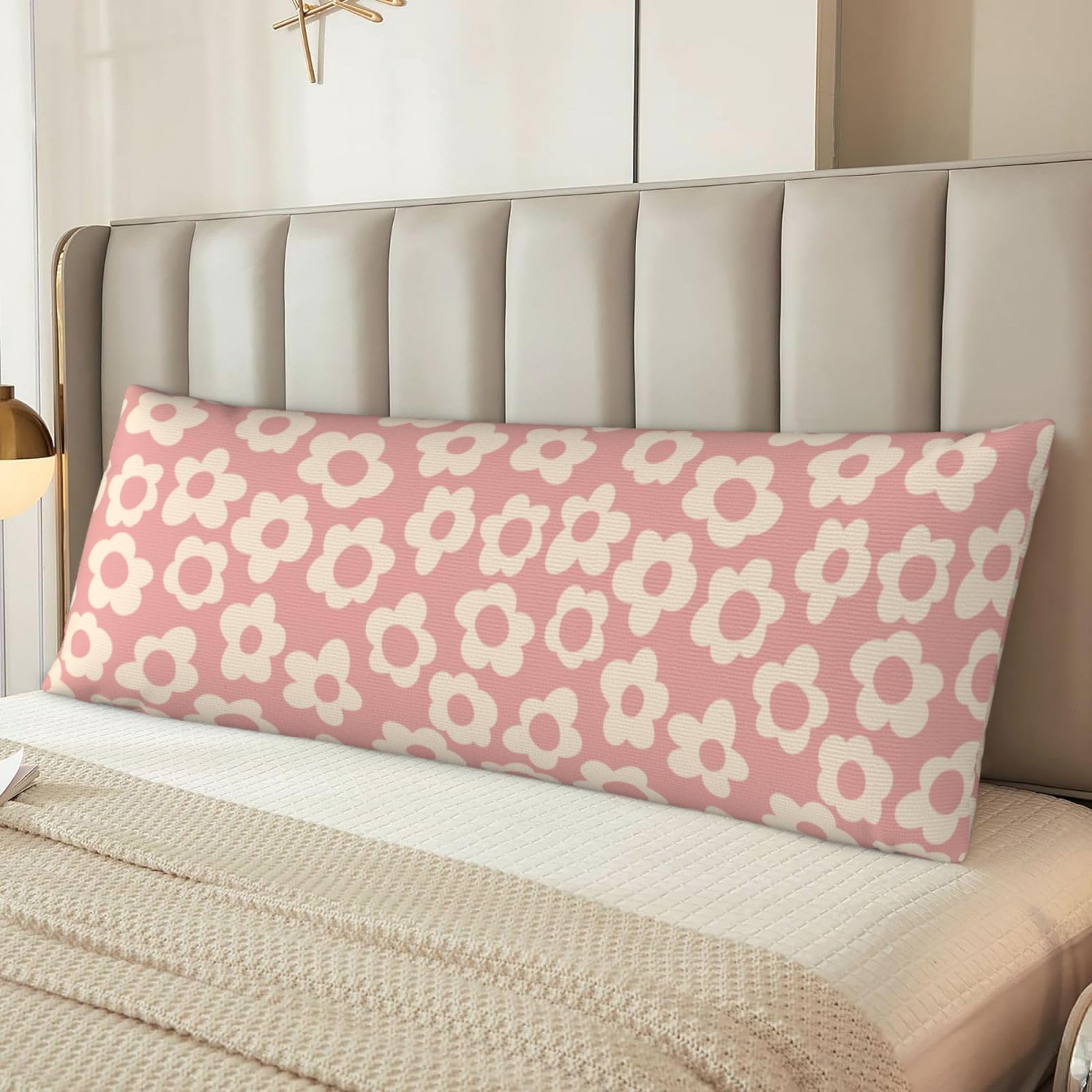 Floral Body Pillow Cover 20x54 Inches - Cute Flowers Design, Soft Short Plush, Hidden Zipper, Breathable & Washable For Bed & Sofa
