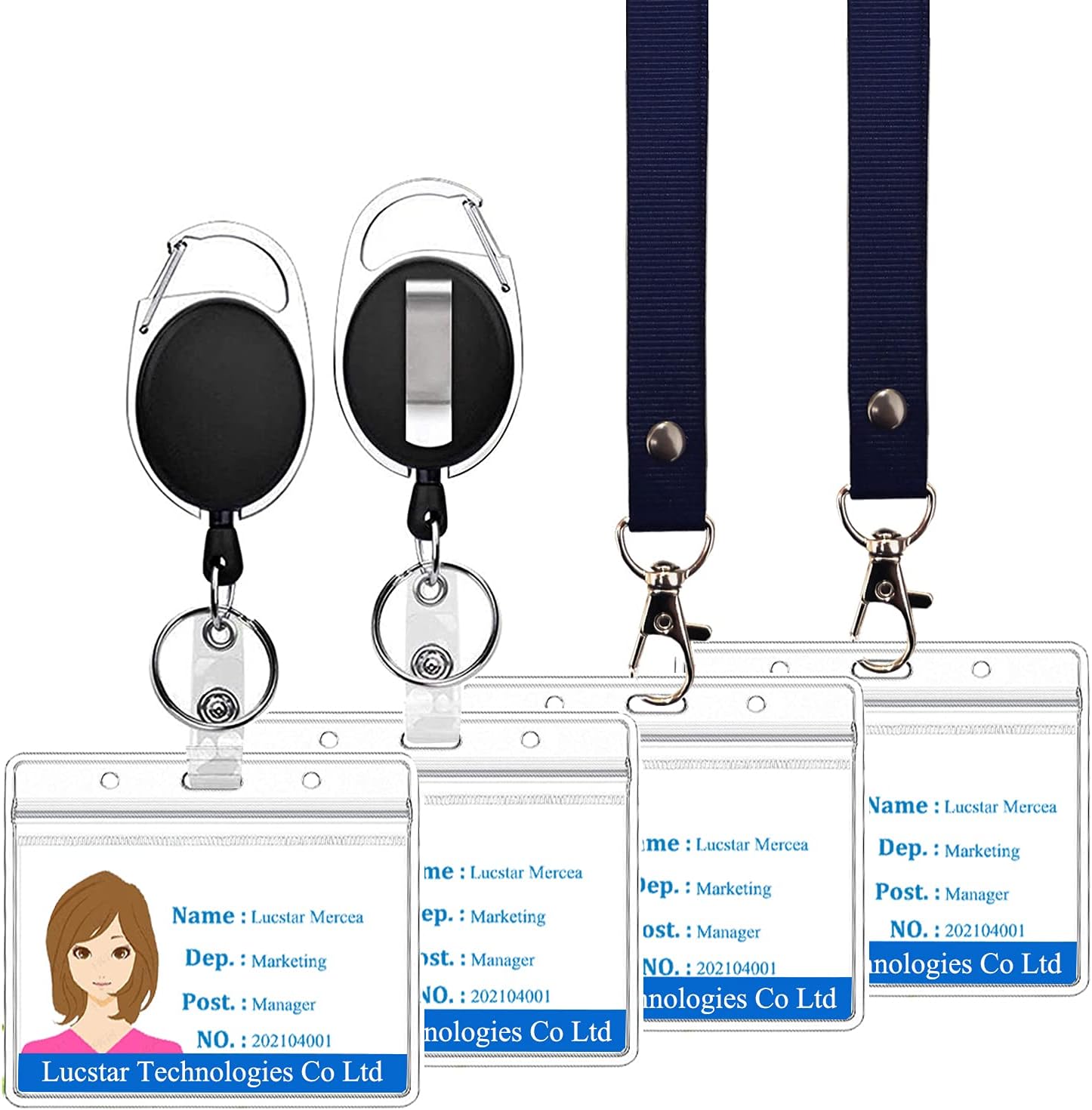 Lucstar ID Card Badge Holder Retractable with Lanyard Clear Window Quality Artificial Leather, 2 Slots Back and Front Perfect for Work Permits, Metro,Bus Card, Credit Card Holder (B Black)