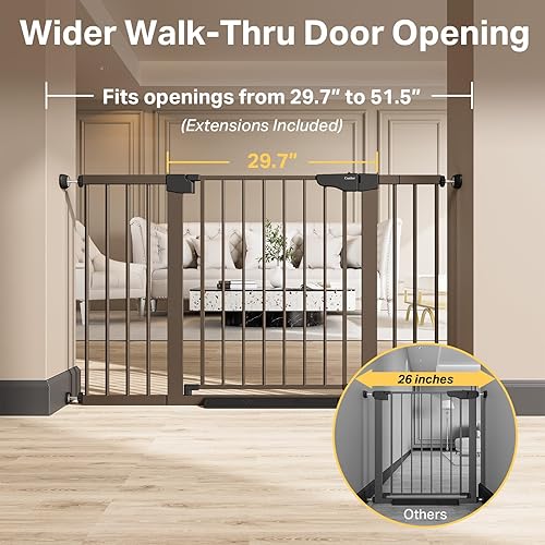 Miniatura 2 de Cumbor Puerta extra ancha para bebés de 29.7 a 51.5 pulgadas para escaleras, puertas para perros montadas a presión para puertas y pasillos, cierre