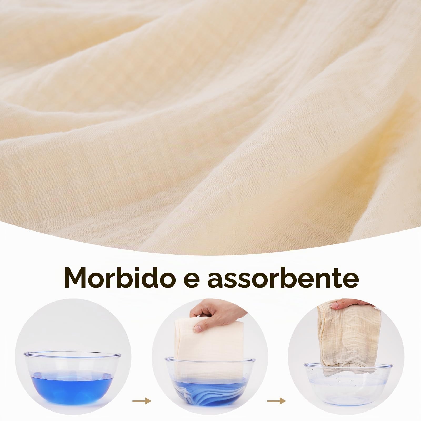 Mussole Neonato 60x60 cm Set 4 Pezzi 100% Cotone Marrone