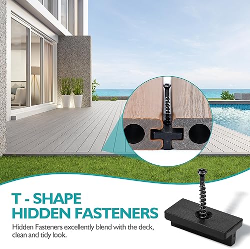 Miniatura 8 de LukLoy Sujetadores ocultos de cubierta para tablero de cubierta compuesta, paquete de 100 sujetadores compuestos con tornillos de cubierta de metal,