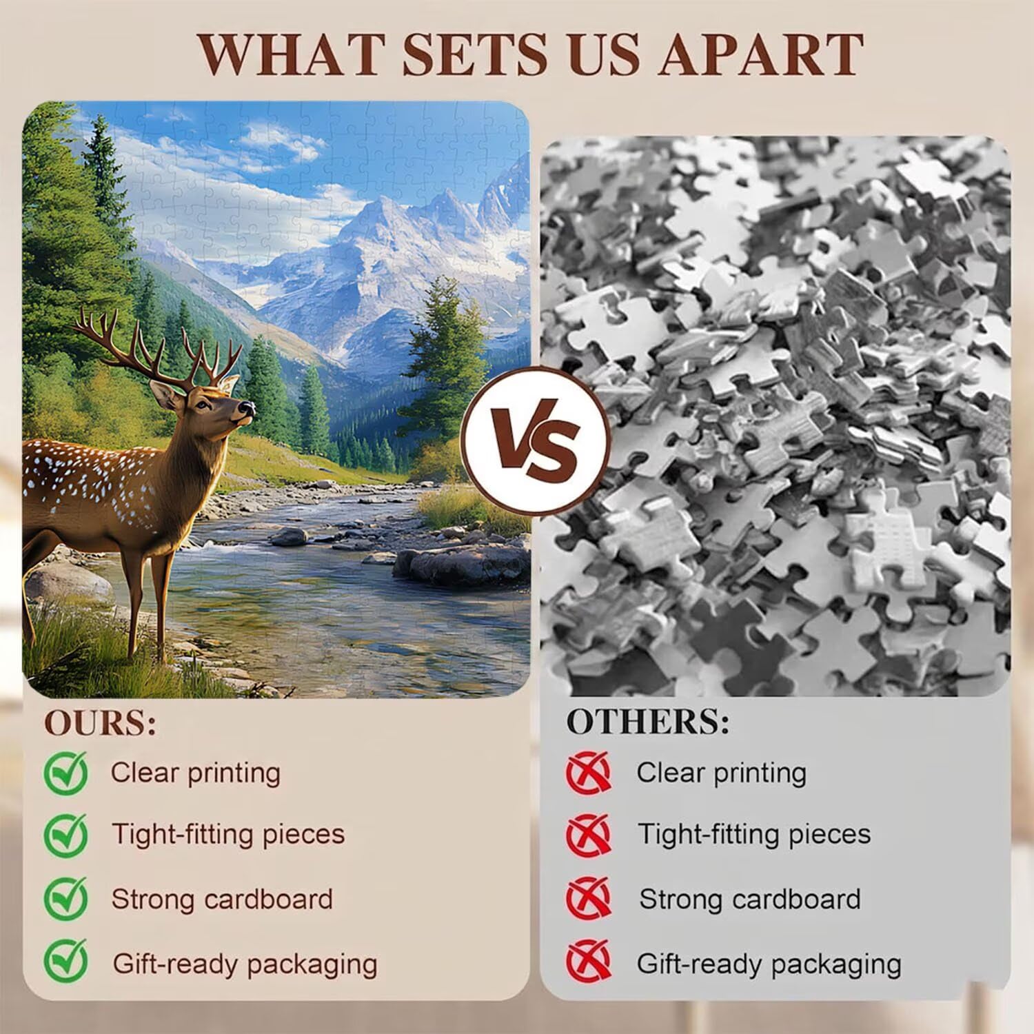 cervo paesaggio Puzzle 1500 Pezzi per Adulti, Puzzle in Legno - Collezione Classica con Poster Incluso -Sfida di Concentrazione e Passatempo Antistress, Gioco Educativo per Famiglia, 87 x 57 cm f0-636