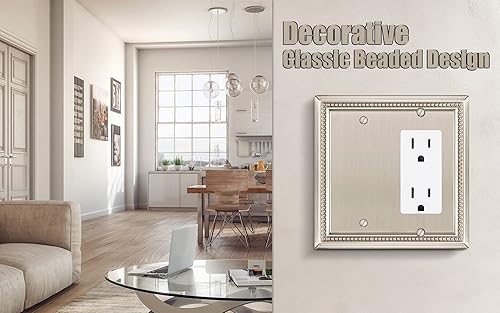 Vista 406 de Henne Bery Sunken Pearls - placa decorativa de pared para interruptor (Palanca simple, 2 unidades, níquel satinado)