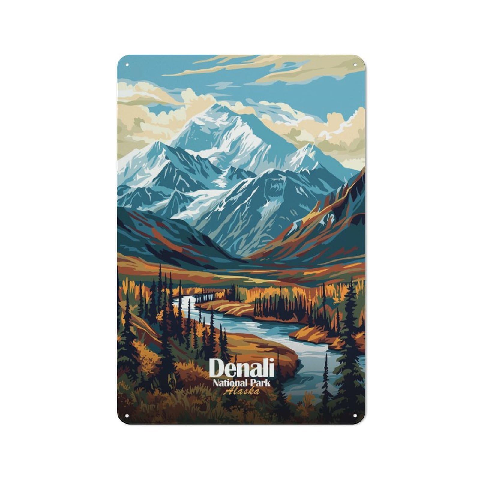 Junmoney Style-14 Metal Plaque 30X20cm With Denali National Park Alaska Illustration For Pub Or Café, Vintage Decor, For Metal Sign Collectors, For Vintage Wall Decor Fans