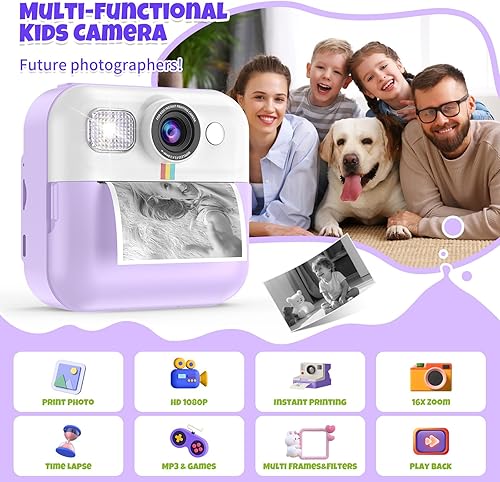 Miniatura 2 de Cámara de impresión instantánea para niños, cámara digital de video para niños, cámara de impresión para niños pequeños, regalos de Navidad,