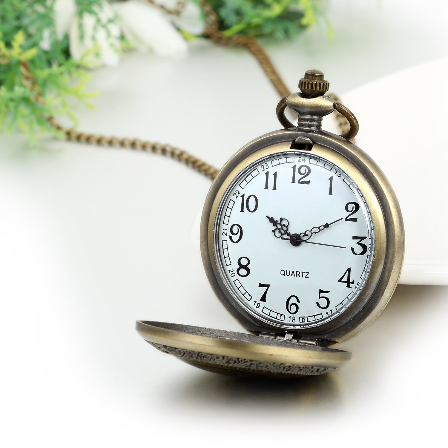 JewelryWe Mothers Day Gift Men's Womens Retro Bronze Quartz Dragon and Phoenix Pocket Watch Necklace with 31.5