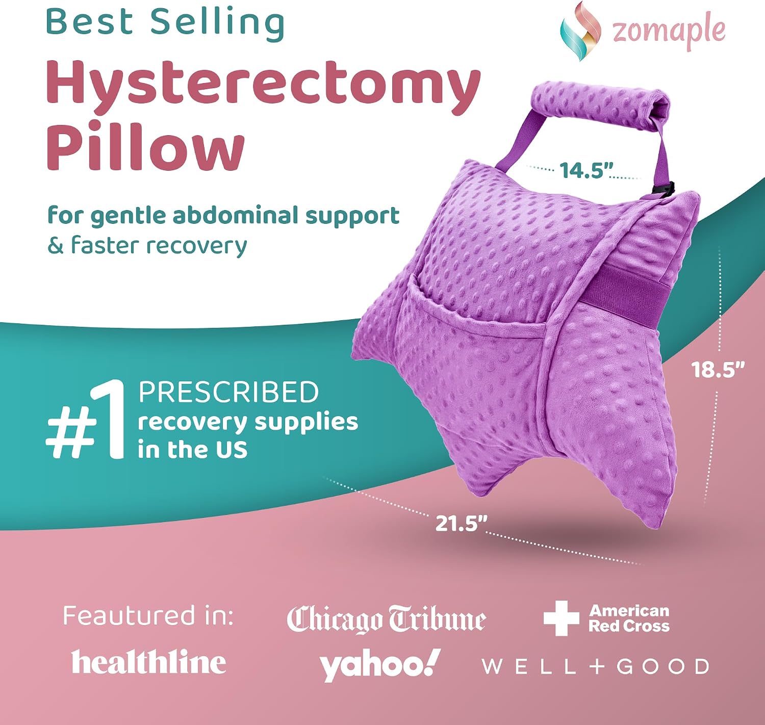 Zomaple Recovery Hysterectomy Pillow with Strap, Gel Pack & Lumbar Support – Post Abdominal Surgery Must Haves – Ideal for C-Section, Laparoscopic & Hernia Healing Comfort