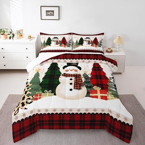 Miniatura 2 de Manfei Juego de edredón de muñeco de nieve, tamaño individual, edredón de plumas de copo de nieve con 1 funda de almohada, juego de ropa de cama