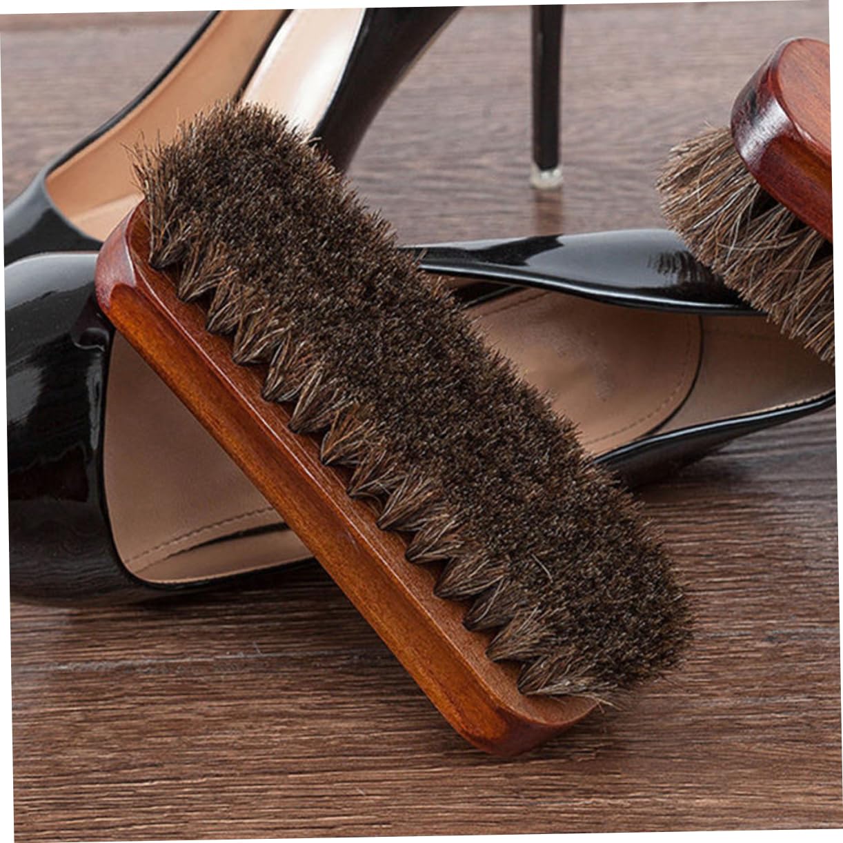 Veemoon Cepillo De Madera para Limpiar Zapatos Cepillo De Pelo De Caballo Cepillo De Limpieza Cepillo Pequeño para Cuero Cepillo De Pelo De Caballo para 2 Piezas x 4