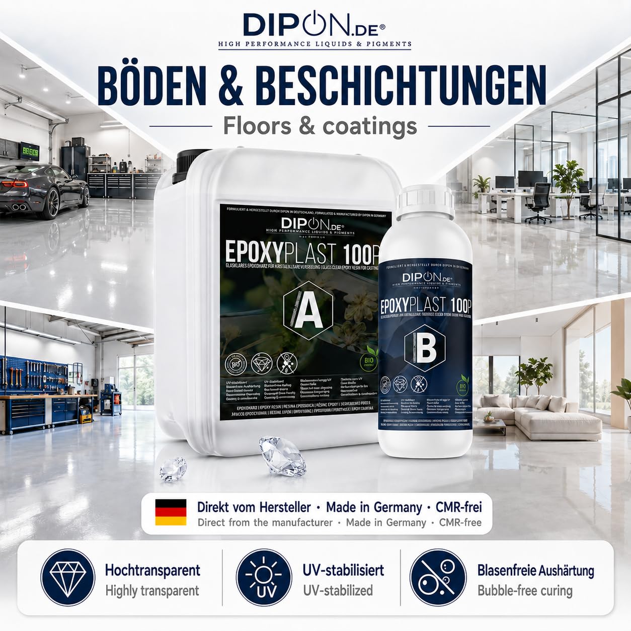 12 KG Epoxidharz 2K Epoxi Harz mit Härter Glasklar in Profi Qualität und geruchs- & emissionsarm. Epoxy Gießharz UV Stab. für Schmuck Holz Tisch Aquarium Terra Formenbau GFK Bodenbeschichtung