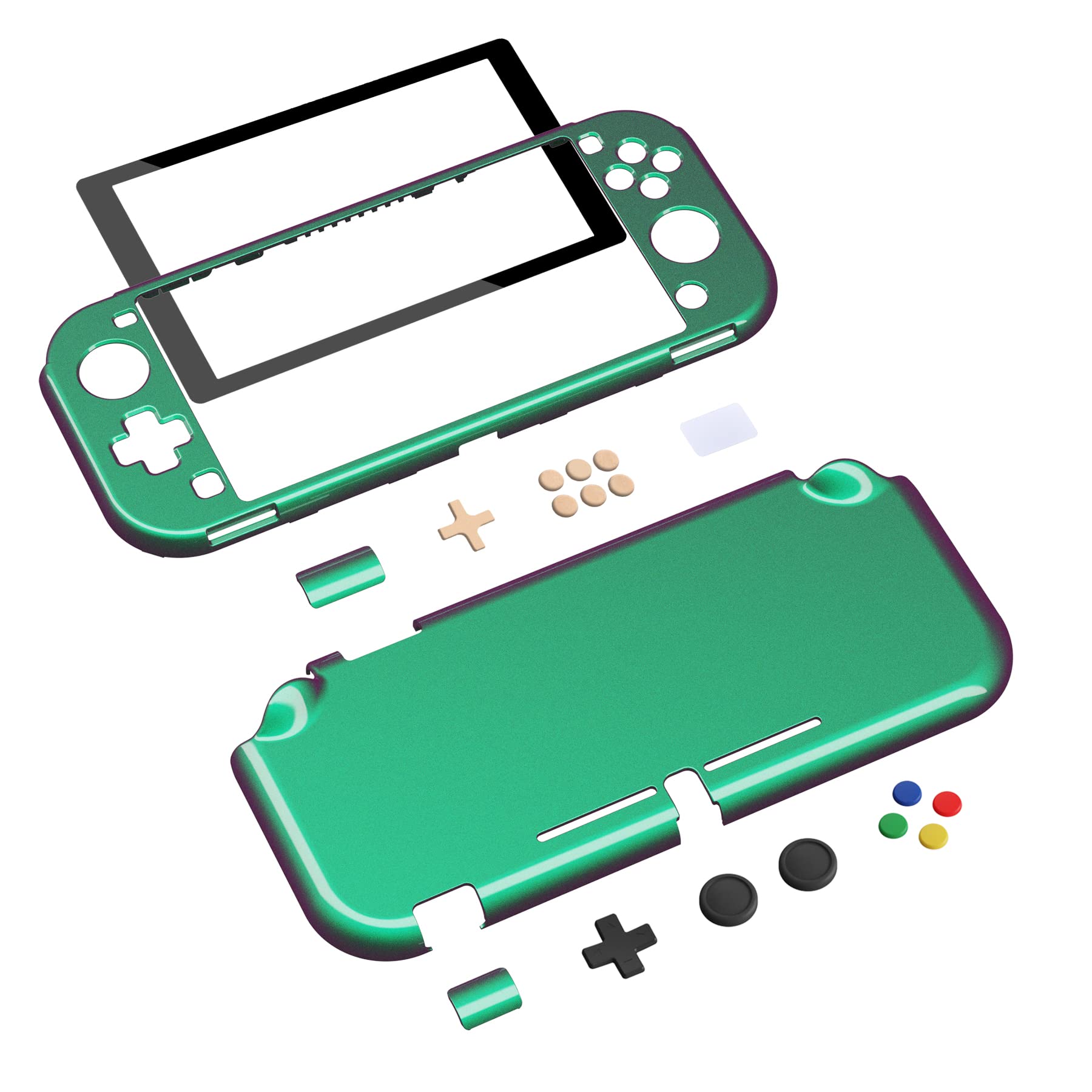 eXtremeRate PlayVital Coque de Protection pour Nintendo Switch Lite | avec Capuchon Joystick pour Nintendo Switch Lite et Cover Boutons & Protecteur d'Écran Verre Trempé-Caméléon Violet Vert