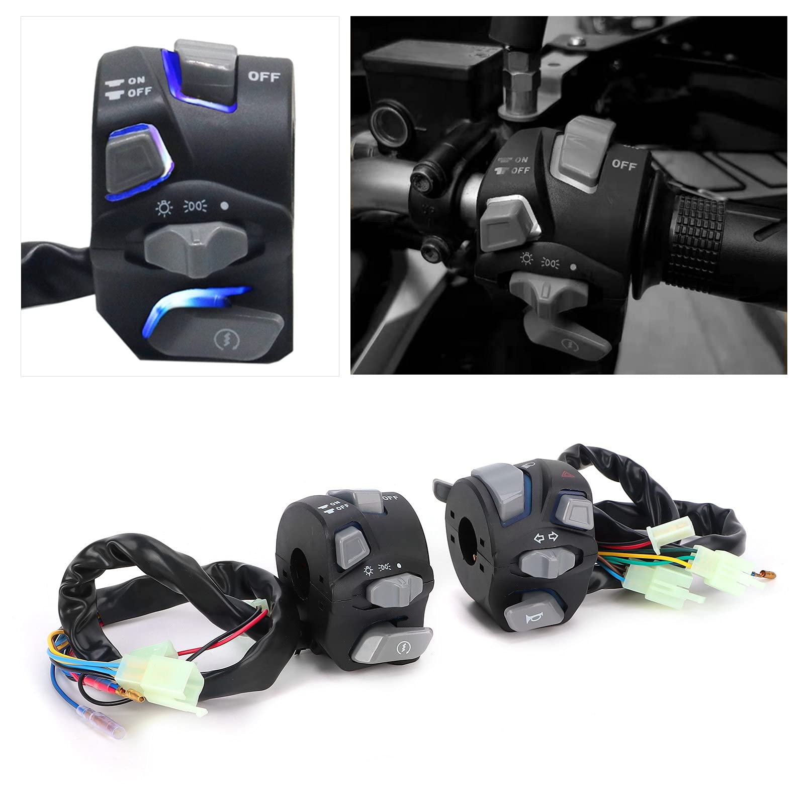 22mm Motorrad Lenker Schalter Wasserdicht Universal für Blinker Licht & Hupe