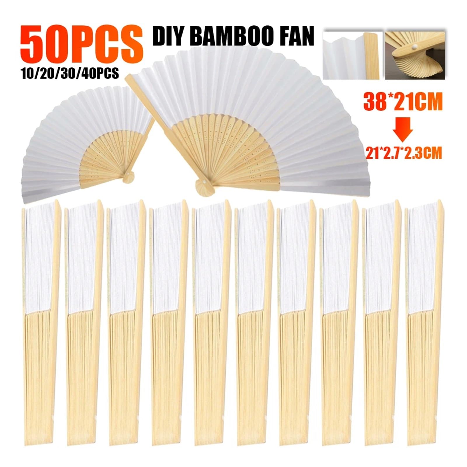 Papier-Faltfächer DIY Papier Faltfächer Kalligraphie Malerei Praxis Blank Weiß Faltfächer Hochzeitsgeschenke(20PCS Fan)