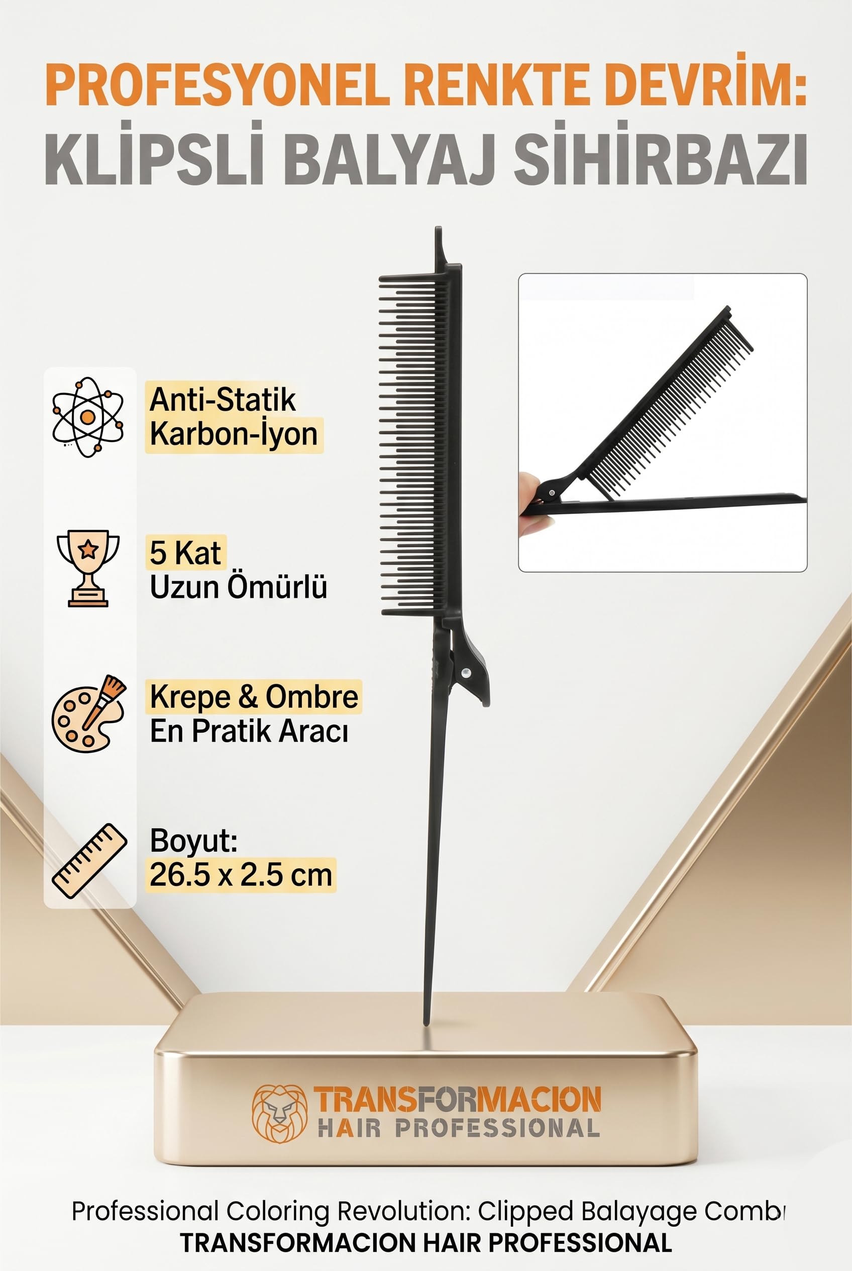 Profesyonel Karbon Klipsli Krepe Tarağı | Anti-Statik Ombre Balyaj ve Saç Şekillendirme Asistanı 720499