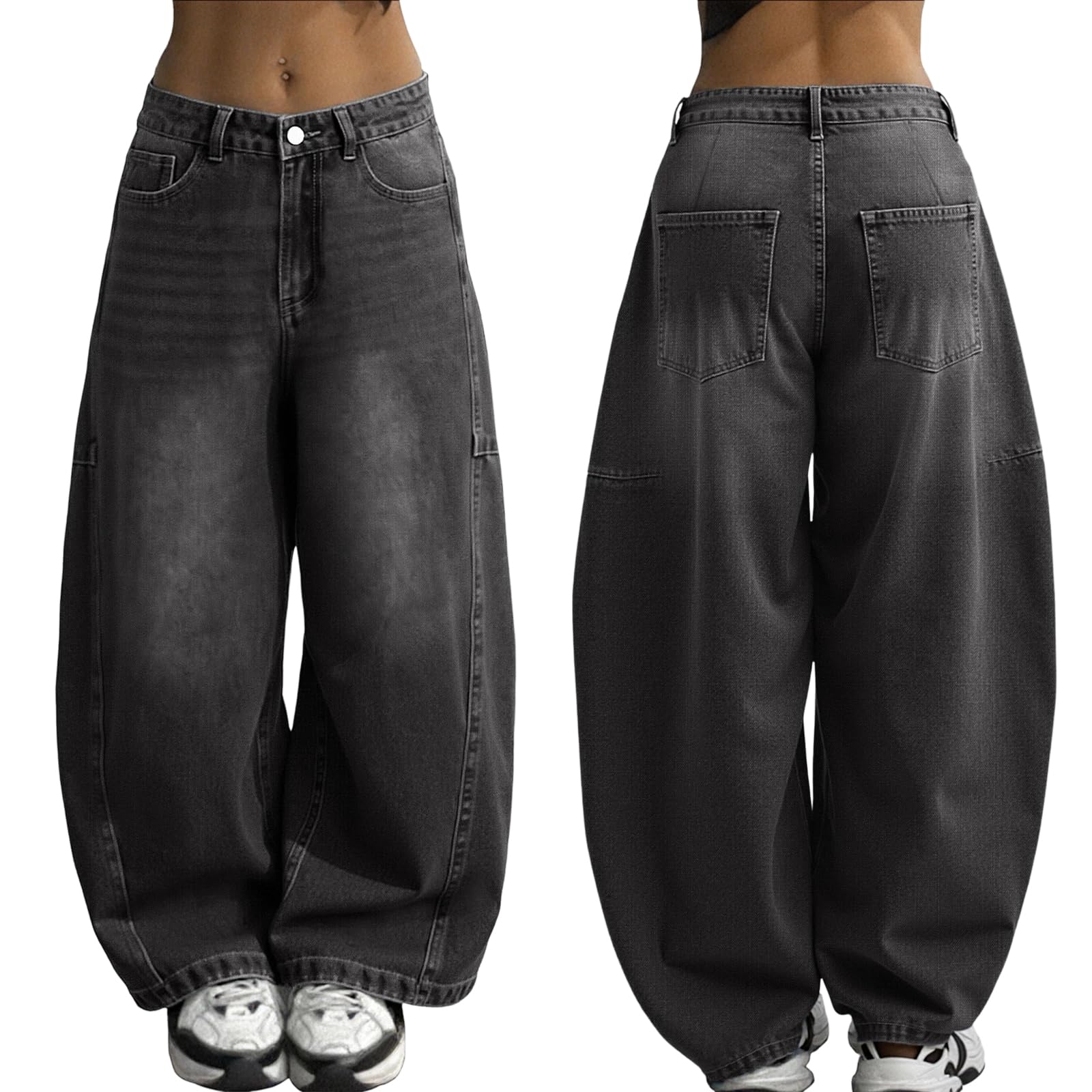 EMMIOL Women Boyfriends Hip Hop 90s Vintage Baggy Jeans Loose Denim Pants Mid-Low Waist Jeans