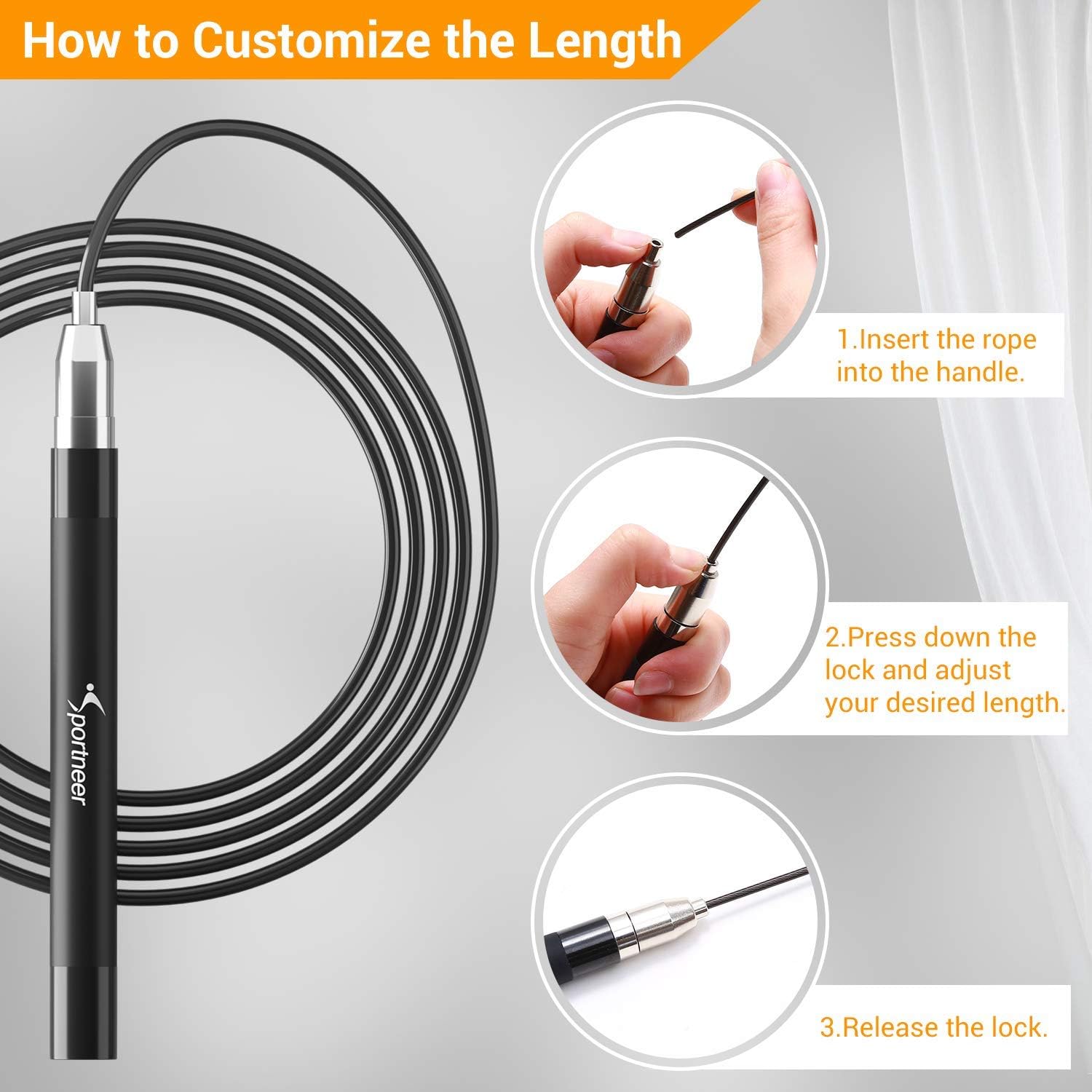 Sportneer High Speed Jump Rope, Adjustable Jumping Rope with Self-Locking, Screw-Free Design, 360 Degree Spin, Silicone Grip with 2 Speed Rope Cables for Workout Fitness, Crossfit & Home Exercises : Sports & Outdoors