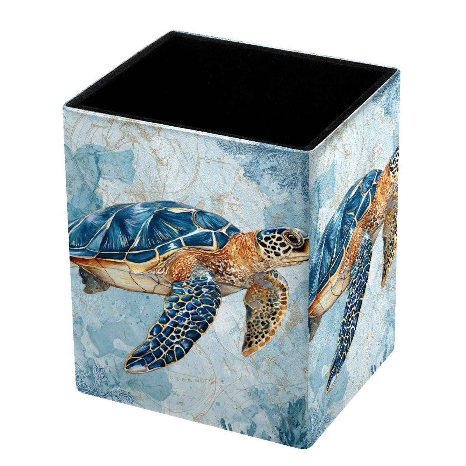 VAPOKF Pencil Holders for Desk, Sea Turtle Printed Pen Holders Pen Pot Makeup Brushes Storage Desktop Stationery Supplies Organiser for Home Office