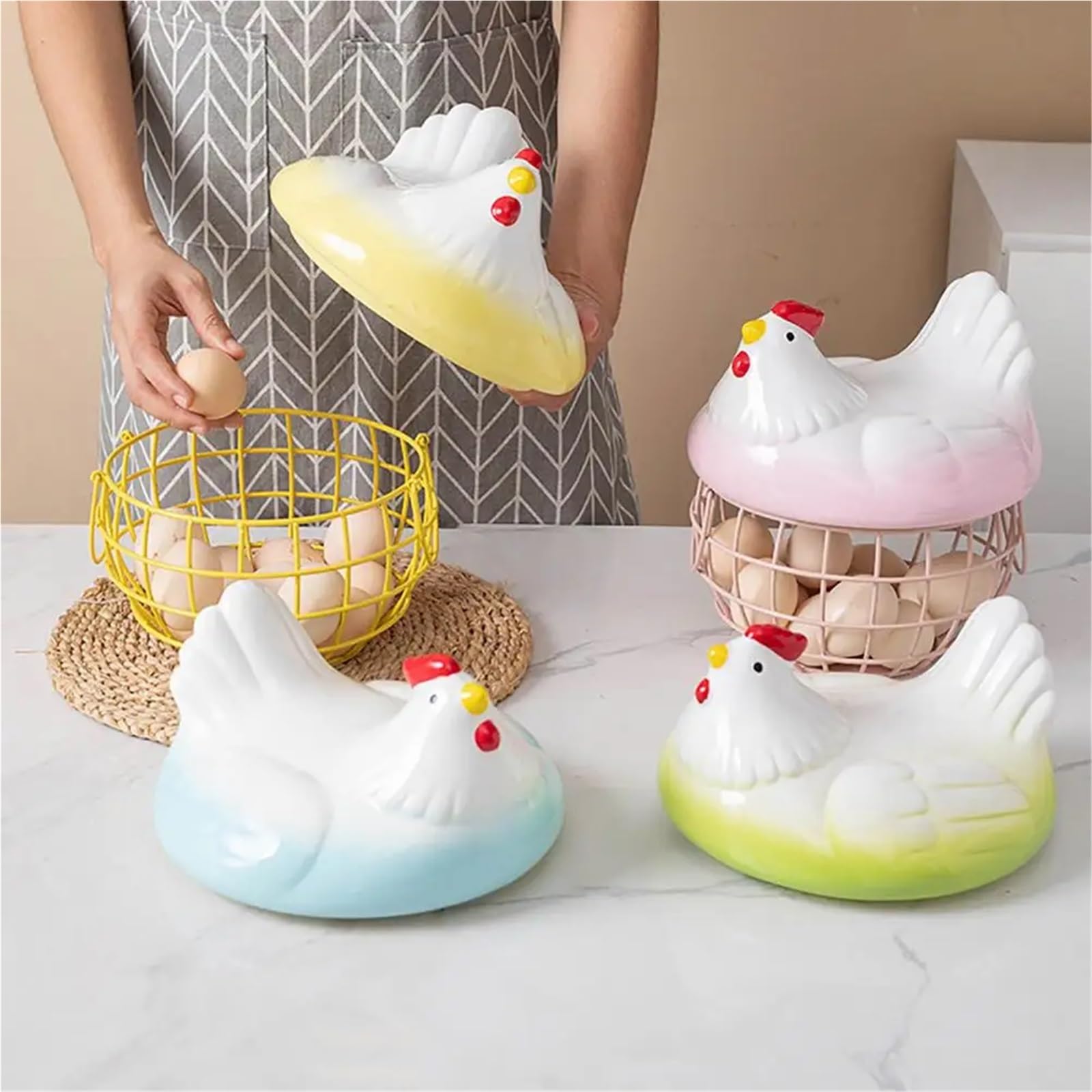 Cesta para huevos 1 juego de porta huevos de gallina, de gran capacidad, resistente al óxido, multifuncional, ideal for el hogar.(Yellow A)