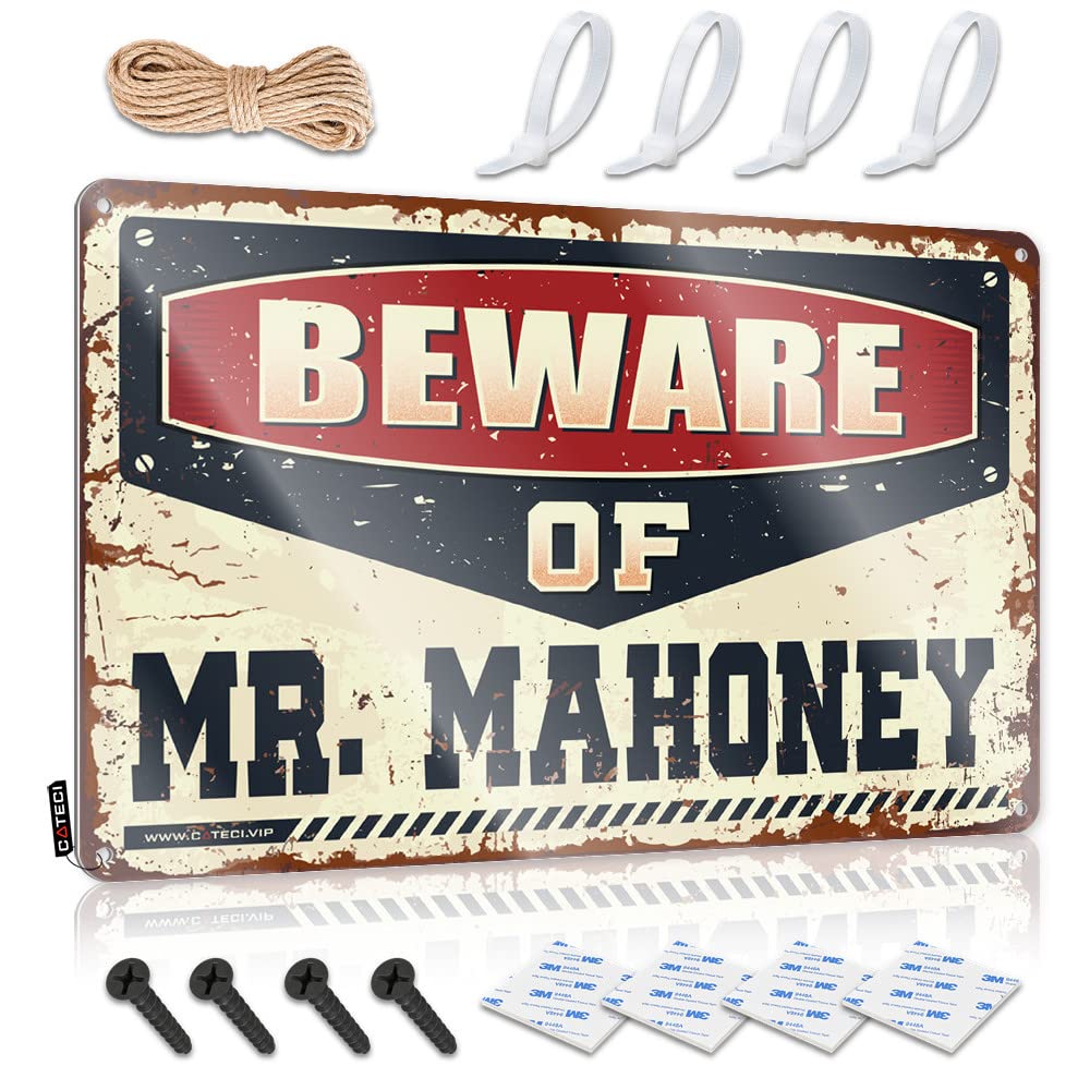 Fzfn Colour Grunge Funny Sign Rustic Wall Poster, Stuff For Bedroom Funny Quote Design For Rv Garage | Nice Anti-Rust Metal Beware Of Mr. Mahoney(20X30cm)