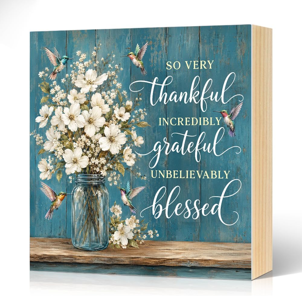 So Very Thankful Incredibly Grateful Wood Block Plaque Box Sign