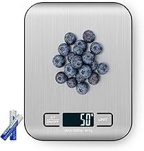 Kitchen Scales Digital, 11lb/5kg Ultra Thin Food/Cooking/Baking Scale,1g/0.1oz Precise Graduation 5 Units Tare Function Touch Button, Backlit LCD High Precision, Stainless Steel-5kg