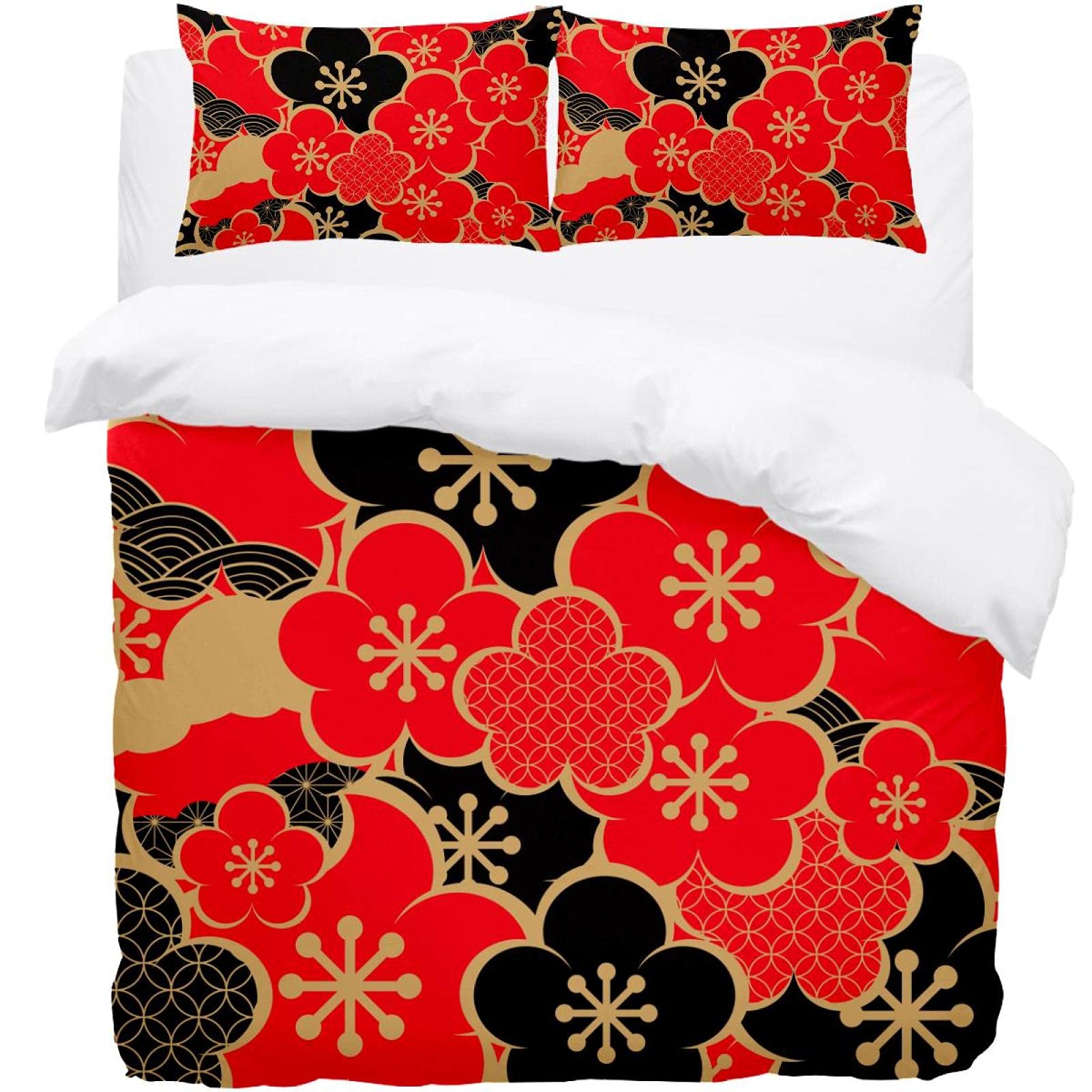 Parure de lit ultra douce anti-plis à motif floral japonais pour un confort thermique unique
