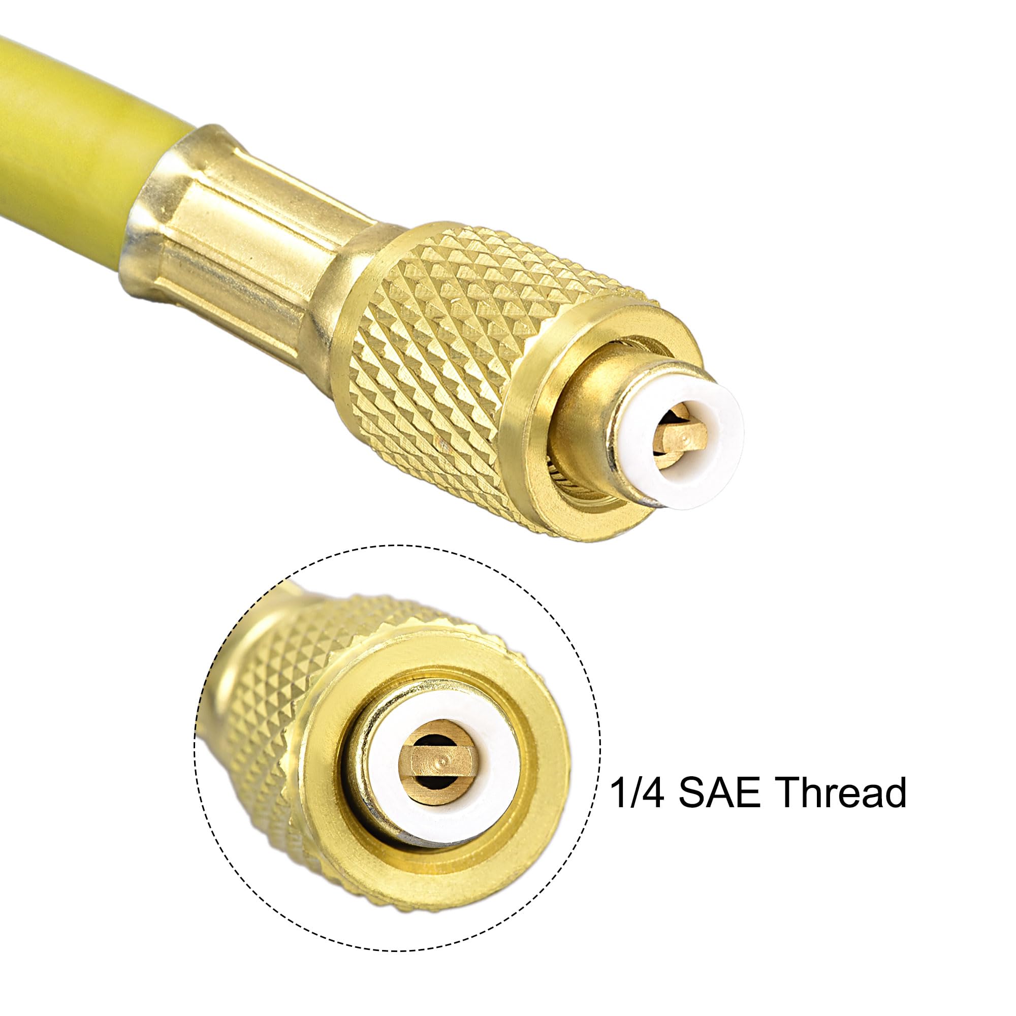 sourcing map Tuyau Remplissage réfrigérants 1/4pouce Filetage 4.92Pi Longueur 600PSI Tube pour Entretien Réfrigération Climatiseur Domestique Jaune
