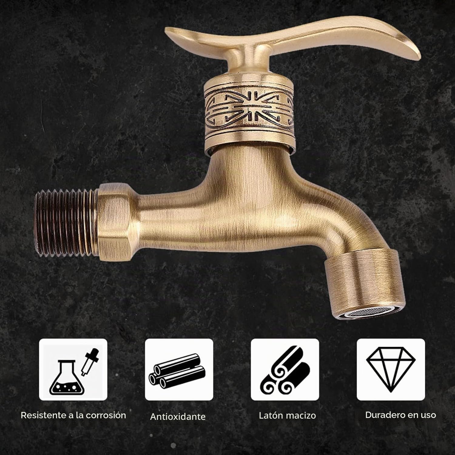 Grifo para lavabo, grifo para lavadora de latón macizo, estilo antiguo, montaje en pared, grifo de agua fría para lavandería, lavabo, decoración del hogar